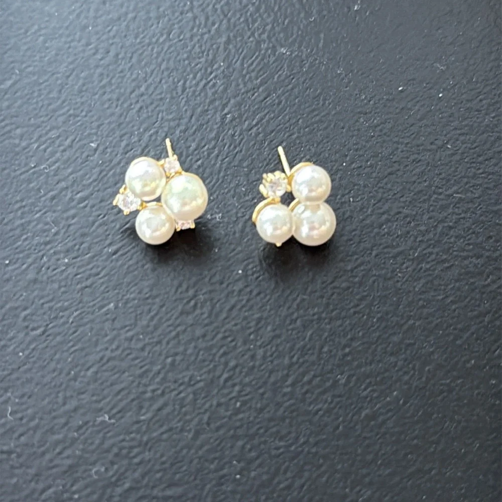 CZ By Kenneth Jay Lane Pearl and CZ Cluster Earrings - Picture 2 of 3